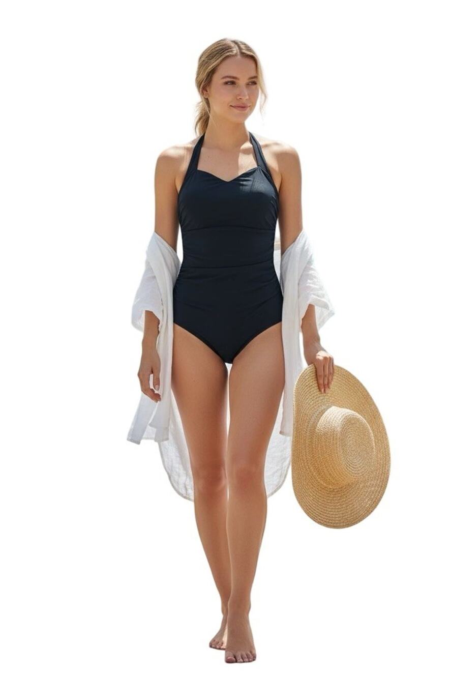 Lands End Black One Piece Swimsuit Bathing Suit Womens Modest Bra sz 16 DD